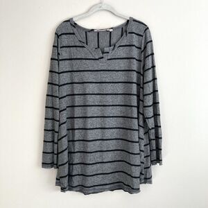 Soft Surroundings Gray Black Striped Lightweight Knit Sweater Top Size XL Soft
